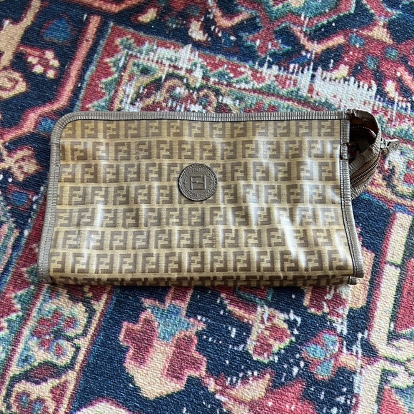 Vintage Toiletry Travel Zucchino Zucca Monogram Brown Canvas Leather Clutch - Picture 2 of 9